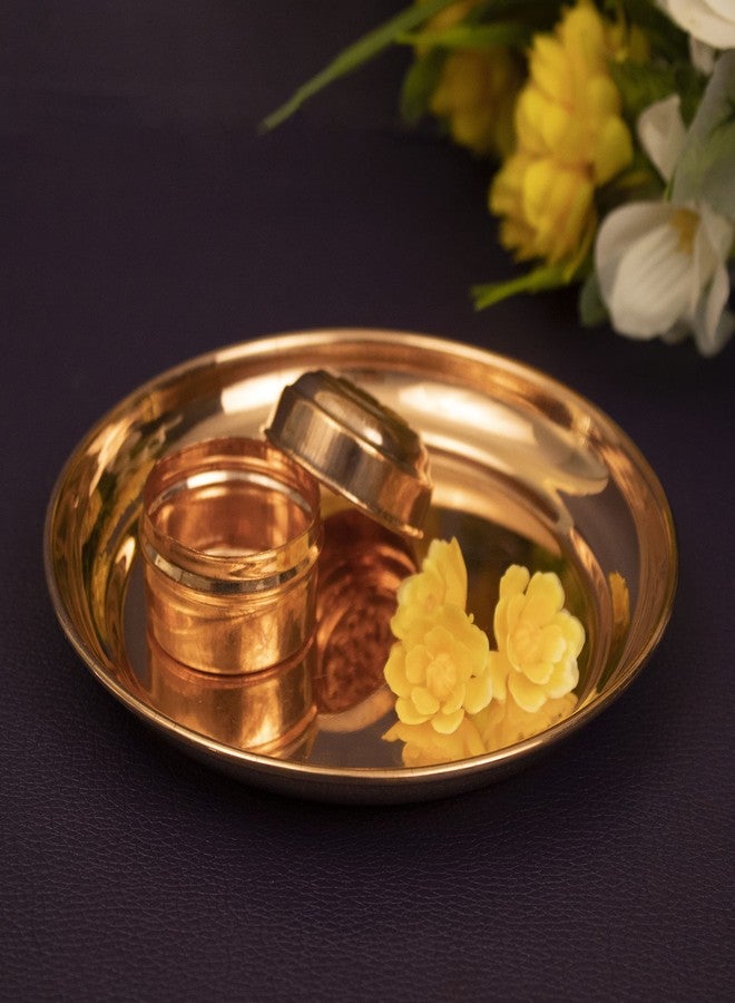 Spillbox طبق نحاسي نقي تقليدي من Spillbox للطقوس الدينية (بوجا/آرتي) | طبق مصباح زيتي (ديباك ديبام) للمنزل/المعبد | طبق ثالي للمعبد، الأيورفيدا، والاستخدامات الطقسية - طبق نحاسي عادي (مقاس 6) - Image 5